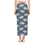 Cute White Shark Pattern Print Side Slit Maxi Skirt