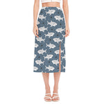 Cute White Shark Pattern Print Side Slit Midi Skirt