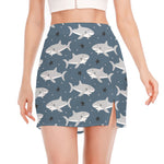 Cute White Shark Pattern Print Side Slit Mini Skirt