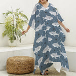 Cute White Shark Pattern Print Silk V-Neck Kaftan Dress