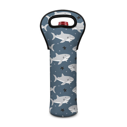 Cute White Shark Pattern Print Single Neoprene Wine Tote