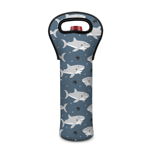 Cute White Shark Pattern Print Single Neoprene Wine Tote