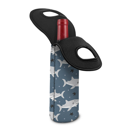 Cute White Shark Pattern Print Single Neoprene Wine Tote