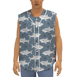 Cute White Shark Pattern Print Sleeveless Baseball Jersey