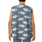 Cute White Shark Pattern Print Sleeveless Baseball Jersey