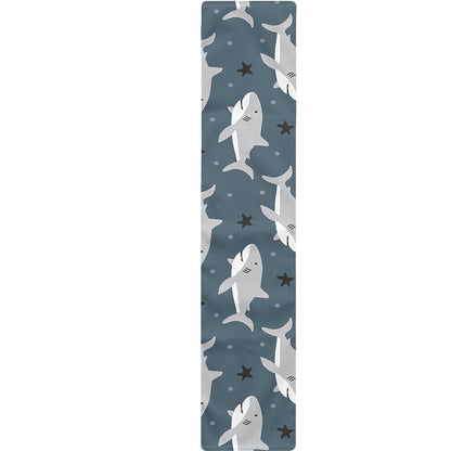 Cute White Shark Pattern Print Table Runner