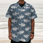 Cute White Shark Pattern Print Textured Short Sleeve Shirt