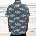 Cute White Shark Pattern Print Textured Short Sleeve Shirt