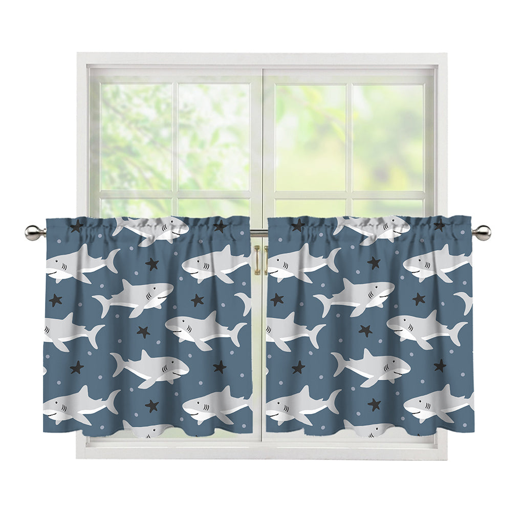 Cute White Shark Pattern Print Tier Curtains