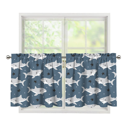 Cute White Shark Pattern Print Tier Curtains