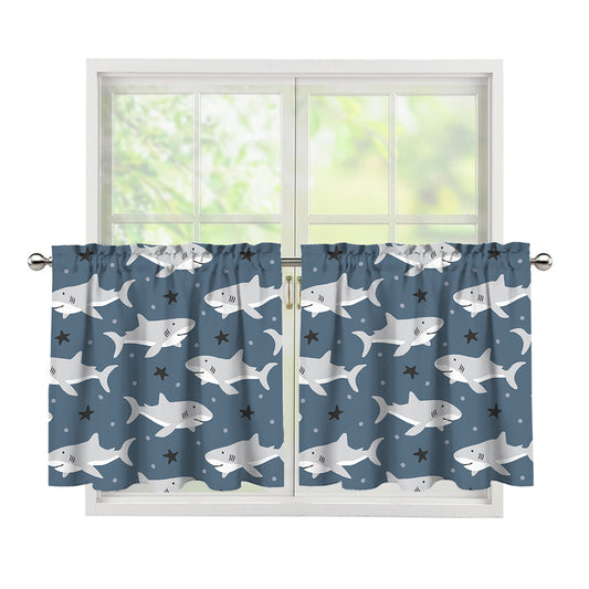 Cute White Shark Pattern Print Tier Curtains