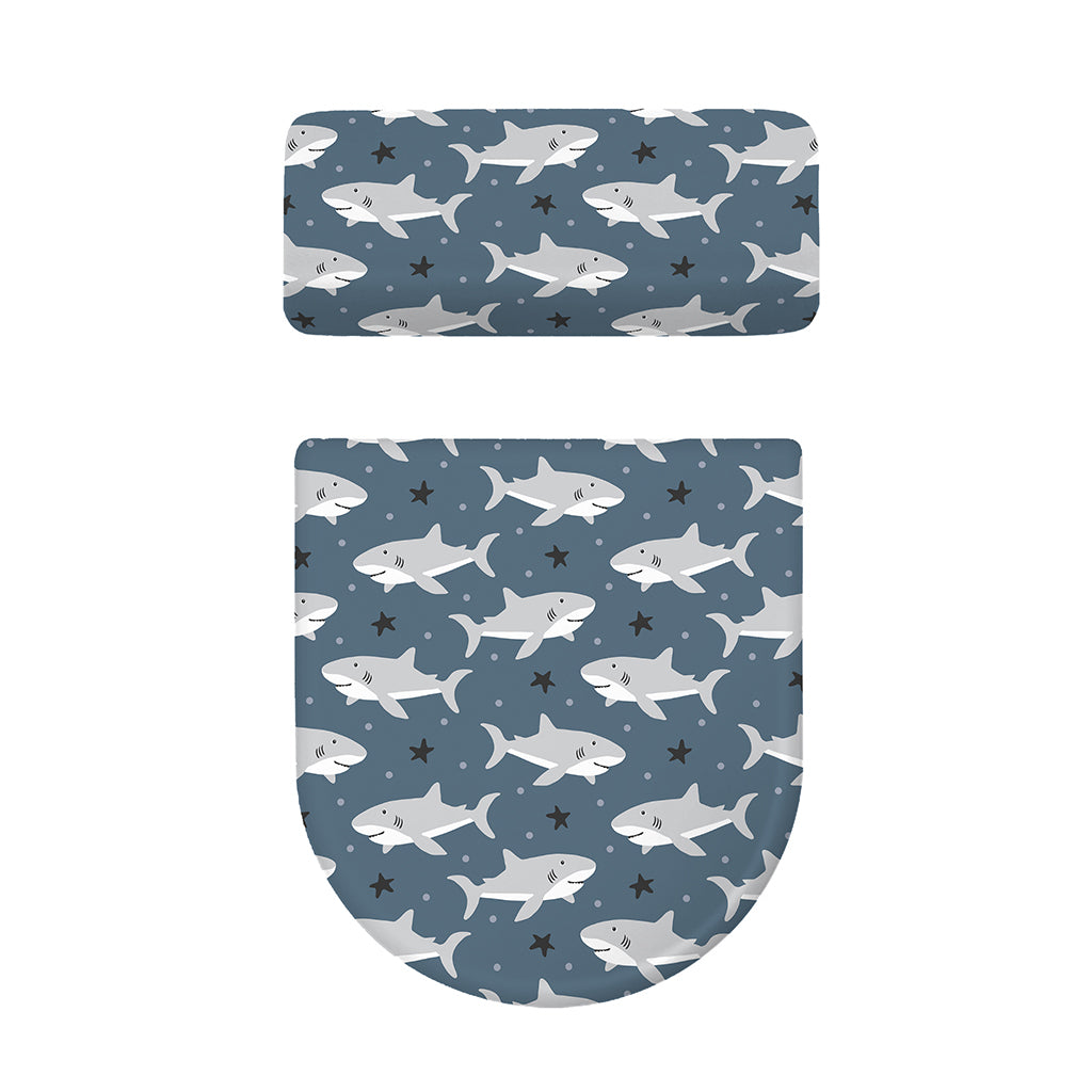 Cute White Shark Pattern Print Toilet Lid And Tank Cover Set