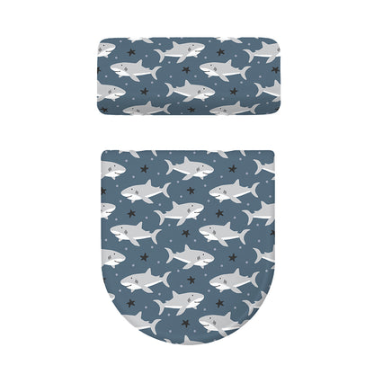 Cute White Shark Pattern Print Toilet Lid And Tank Cover Set