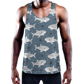 Cute White Shark Pattern Print Men's Workout Tank Top