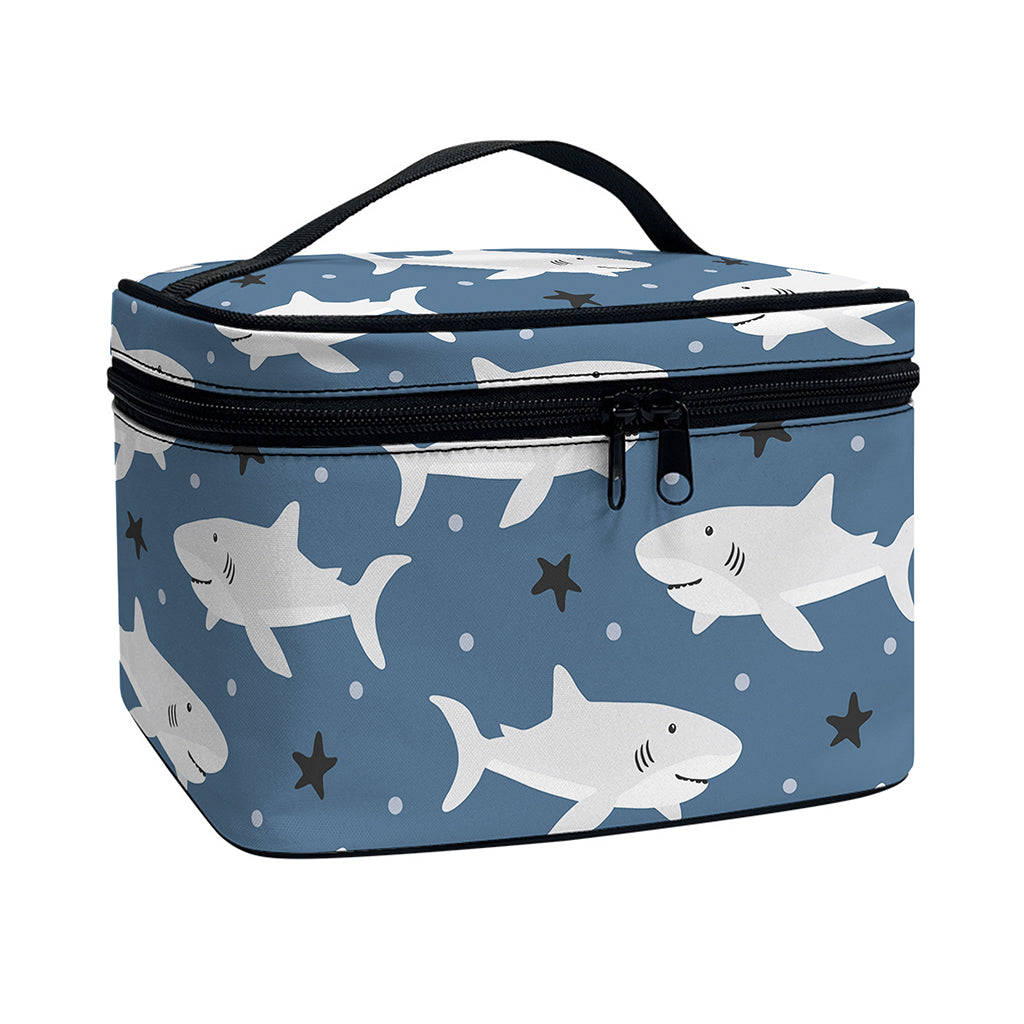 Cute White Shark Pattern Print Travel Makeup Bag
