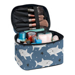 Cute White Shark Pattern Print Travel Makeup Bag