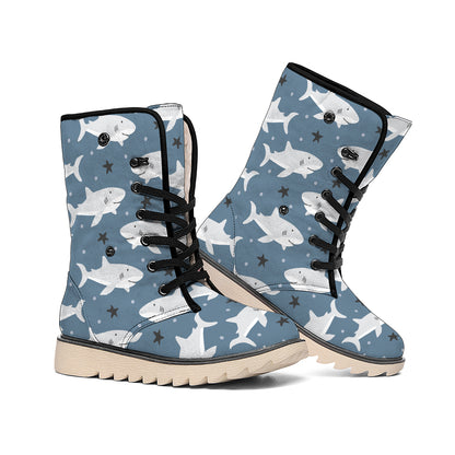 Cute White Shark Pattern Print Winter Boots
