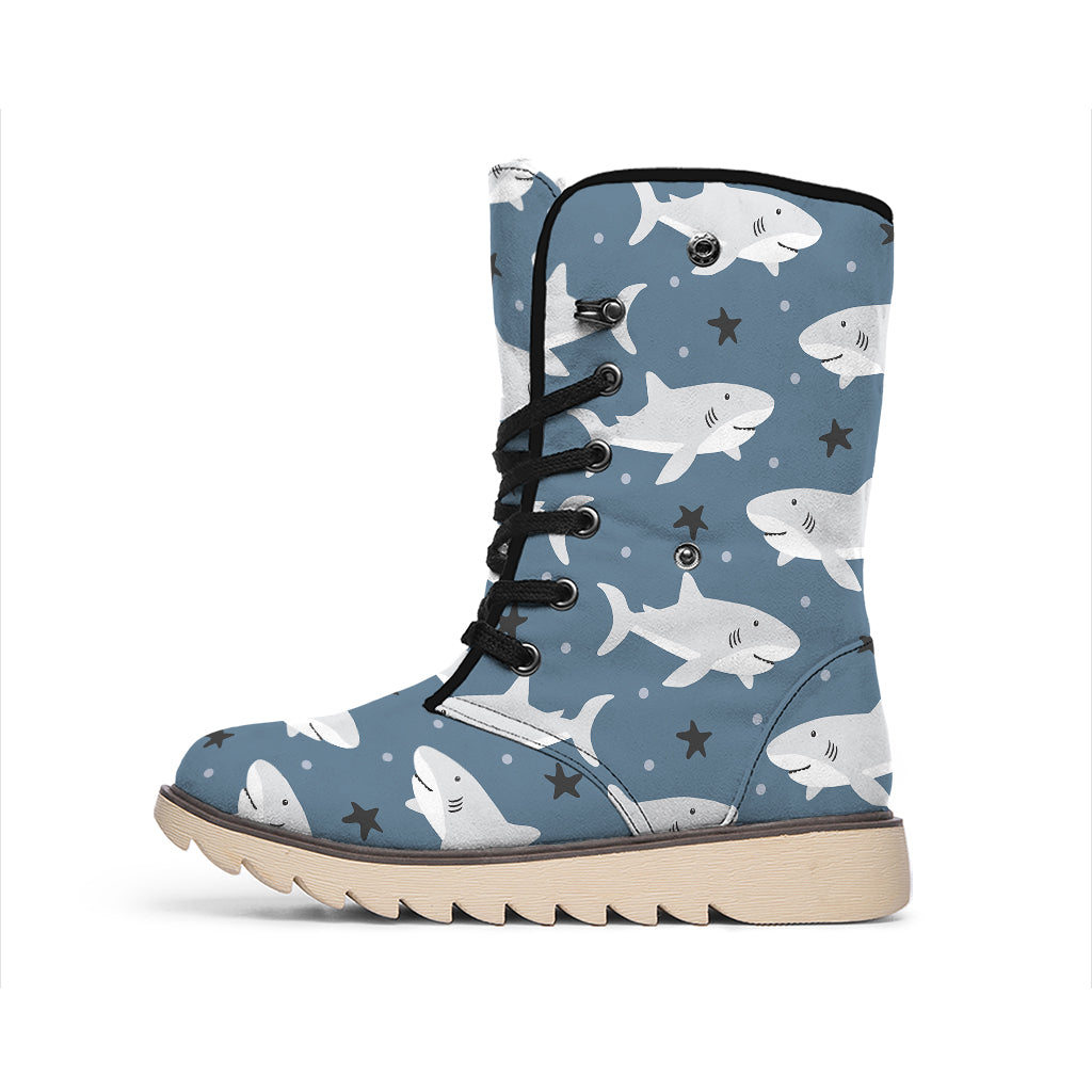Cute White Shark Pattern Print Winter Boots