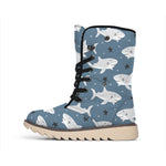 Cute White Shark Pattern Print Winter Boots