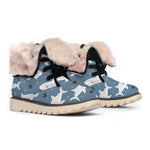 Cute White Shark Pattern Print Winter Boots