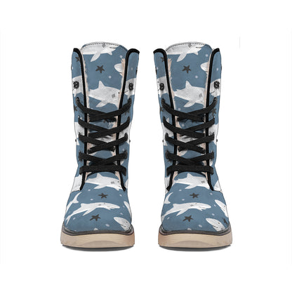 Cute White Shark Pattern Print Winter Boots