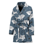 Cute White Shark Pattern Print Women's Bathrobe