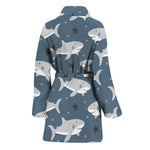 Cute White Shark Pattern Print Women's Bathrobe