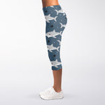 Cute White Shark Pattern Print Women's Capri Leggings
