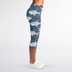 Cute White Shark Pattern Print Women's Capri Leggings