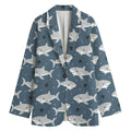Cute White Shark Pattern Print Women's Cotton Blazer
