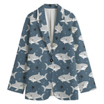 Cute White Shark Pattern Print Women's Cotton Blazer