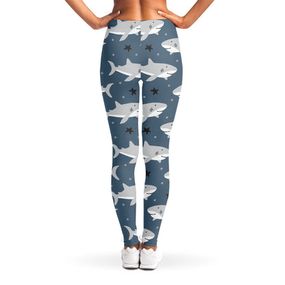 Cute White Shark Pattern Print Women's Leggings