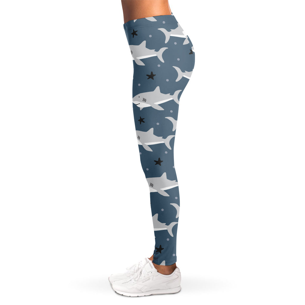 Cute White Shark Pattern Print Women's Leggings