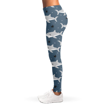Cute White Shark Pattern Print Women's Leggings