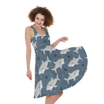Cute White Shark Pattern Print Women's Sleeveless Dress