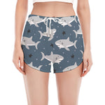 Cute White Shark Pattern Print Women's Split Running Shorts