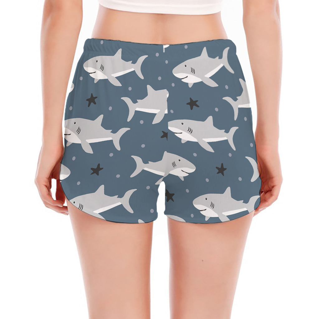Cute White Shark Pattern Print Women's Split Running Shorts