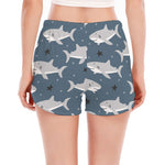 Cute White Shark Pattern Print Women's Split Running Shorts