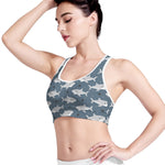 Cute White Shark Pattern Print Women's Sports Bra