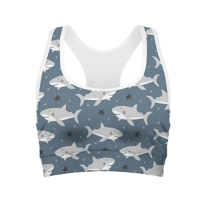 Cute White Shark Pattern Print Women's Sports Bra