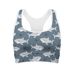 Cute White Shark Pattern Print Women's Sports Bra