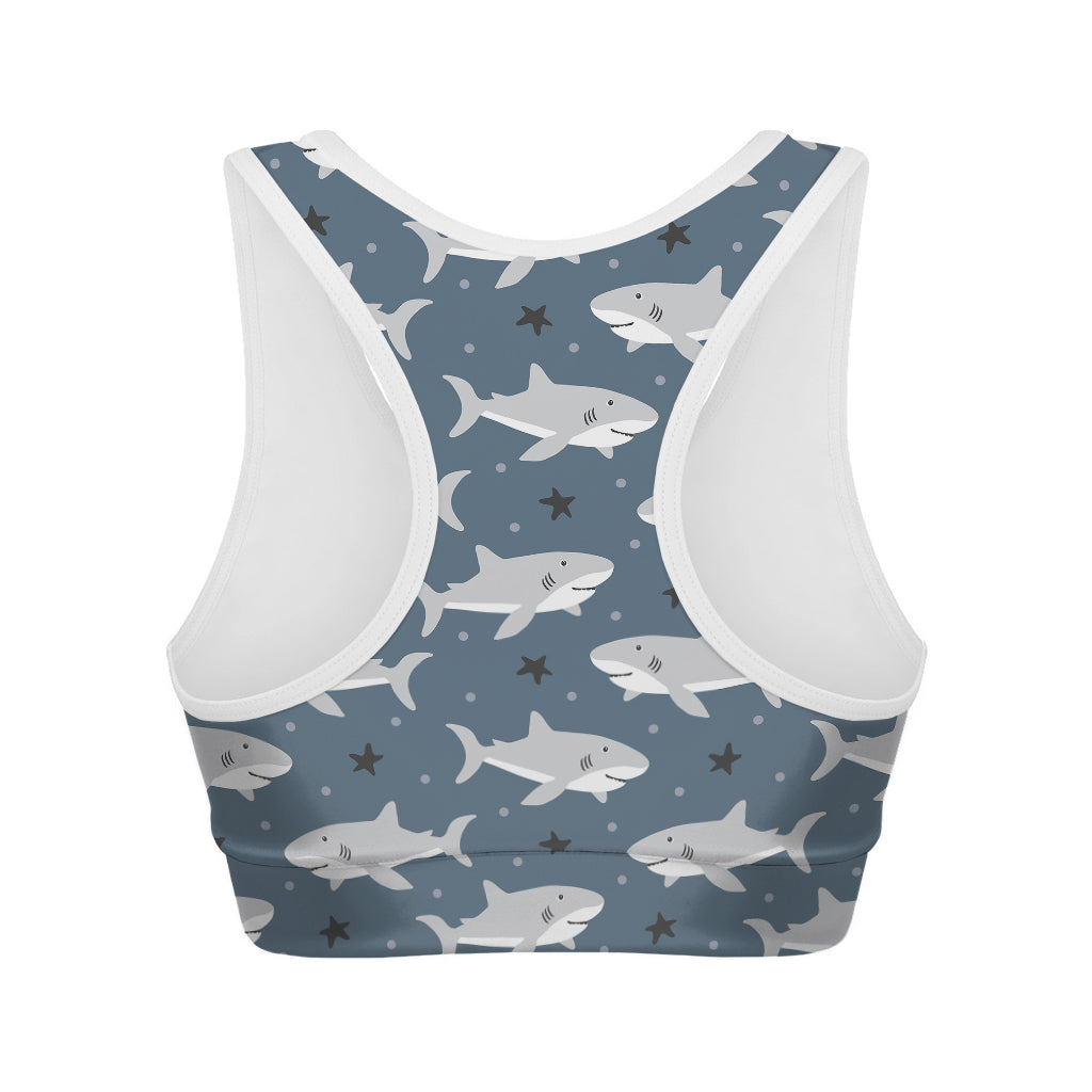 Cute White Shark Pattern Print Women's Sports Bra