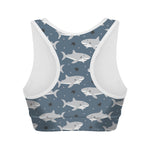 Cute White Shark Pattern Print Women's Sports Bra
