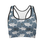 Cute White Shark Pattern Print Women's Sports Bra