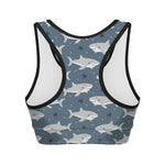 Cute White Shark Pattern Print Women's Sports Bra
