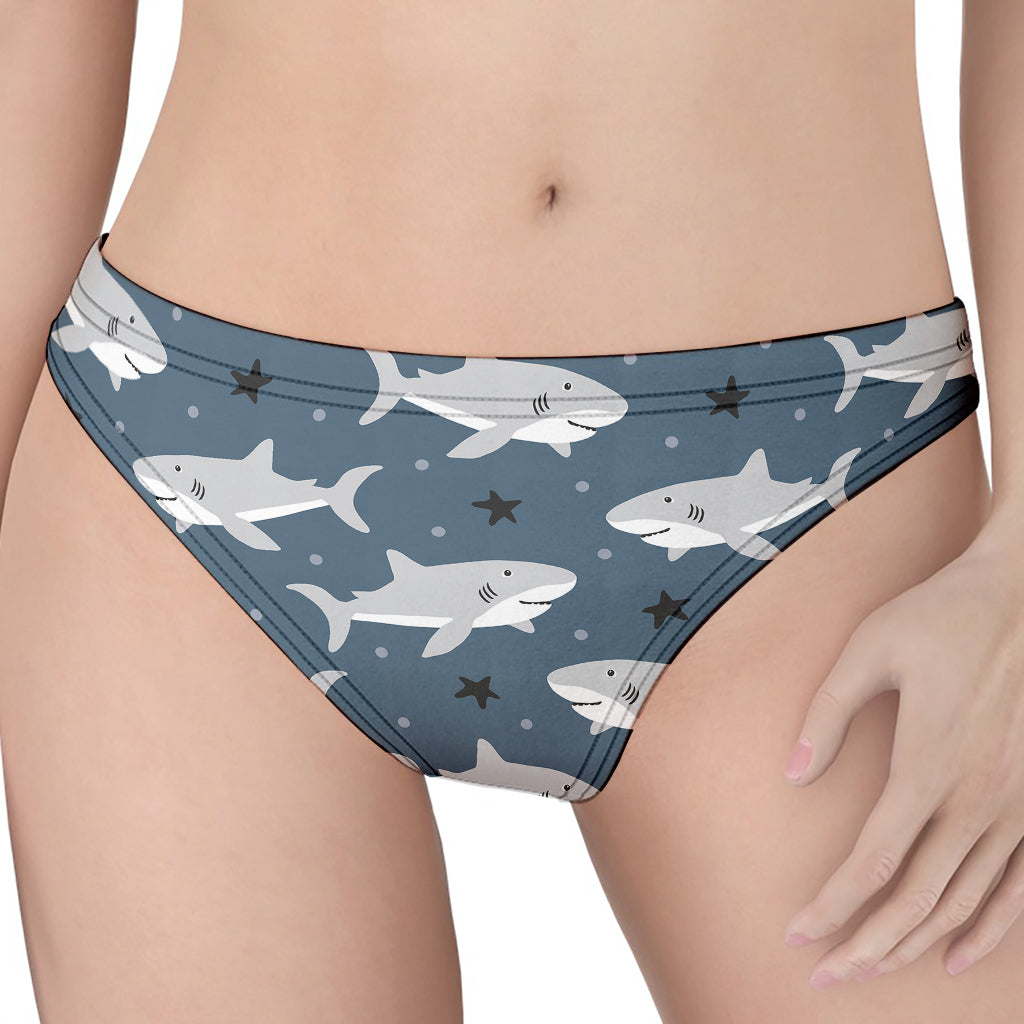 Cute White Shark Pattern Print Women's Thong