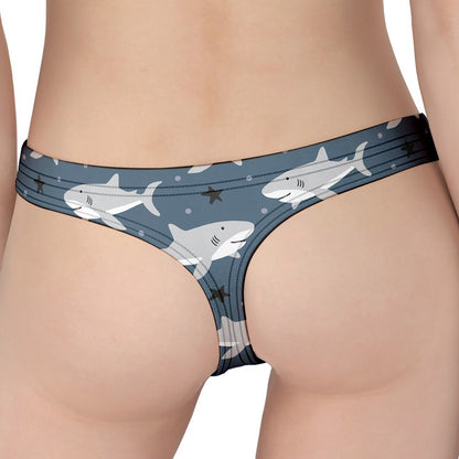 Cute White Shark Pattern Print Women's Thong