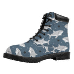 Cute White Shark Pattern Print Work Boots