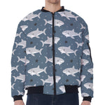 Cute White Shark Pattern Print Zip Sleeve Bomber Jacket
