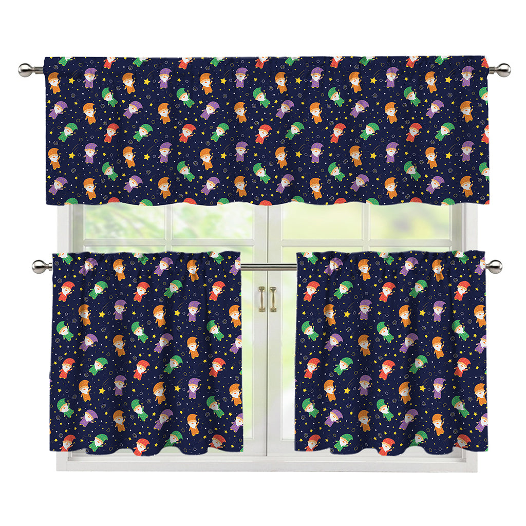 Cute Wizard Pattern Print 3 Piece Kitchen Curtains